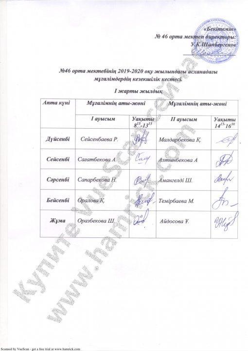 Кезекшілік кестесі