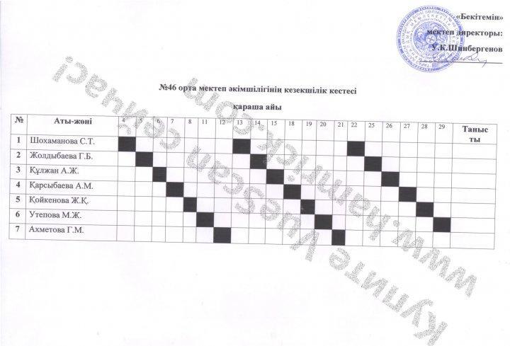 Кезекшілік кестесі