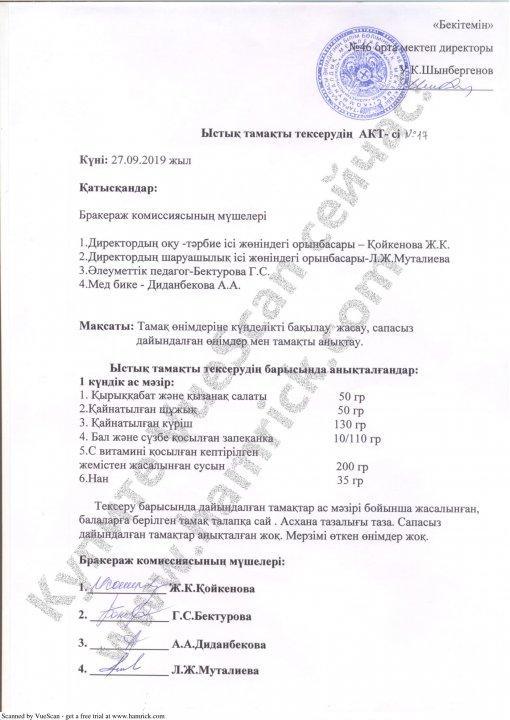 Ыстық тамақты тексерудің АКТ-сі