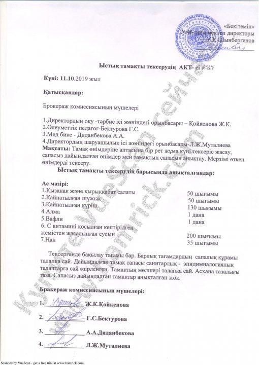 Ыстық тамақты тексерудің АКТ-сі