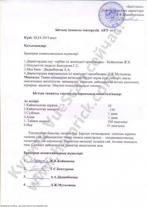 Ыстық тамақты тексерудің АКТ-сі