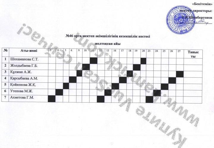 Кезекшілік кестесі