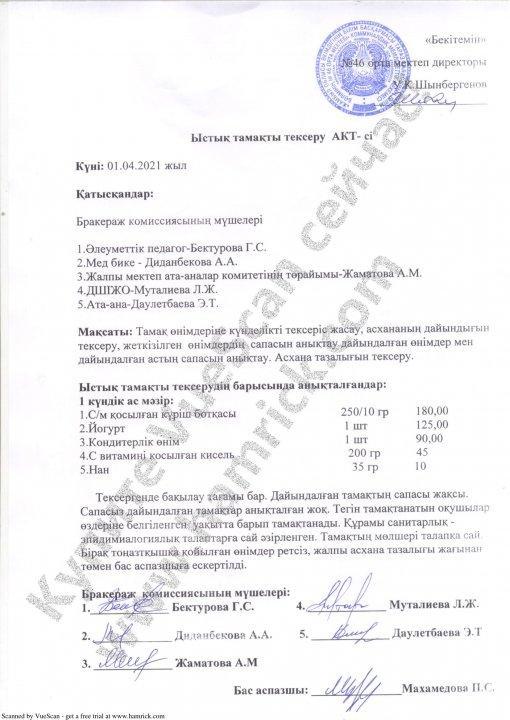 Ыстық тамақты тексеру АКТ-сі